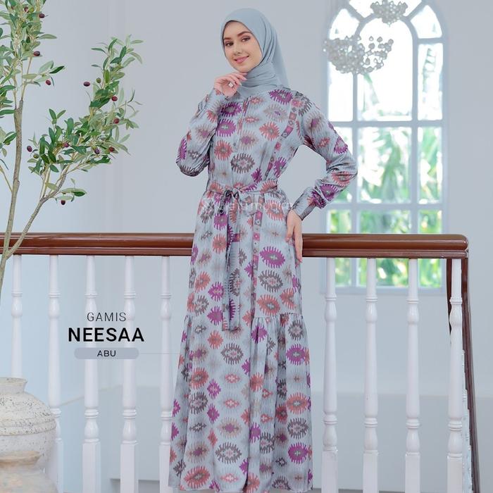 NEESAA GAMIS UKHTI MUNIRA TERBARU GAMIS MOTIF LIMITED SATIN RUBY