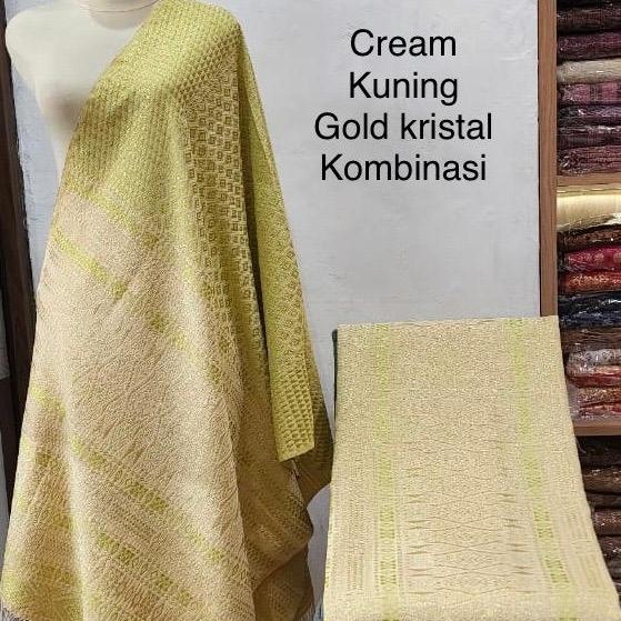 Kain Songket Medan Tumtuman Tarutung Cream Kuning Gold Kristal