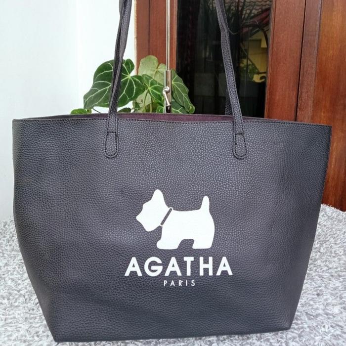 Second - tas branded - Agath@ -  Tote, hitam, kulit, mulus, ada tag