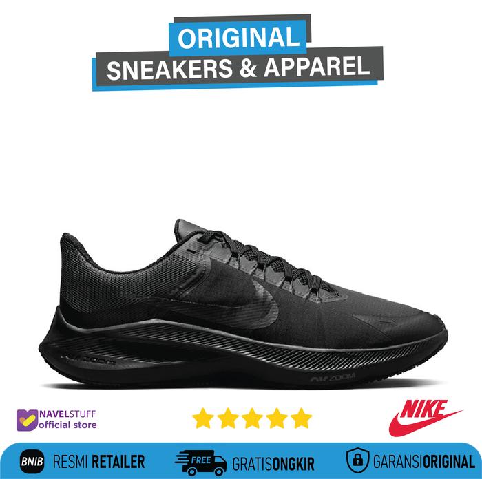NIKE Air Zoom Winflo 8 Dark Grey Triple Full Black Original Resmi BNIB