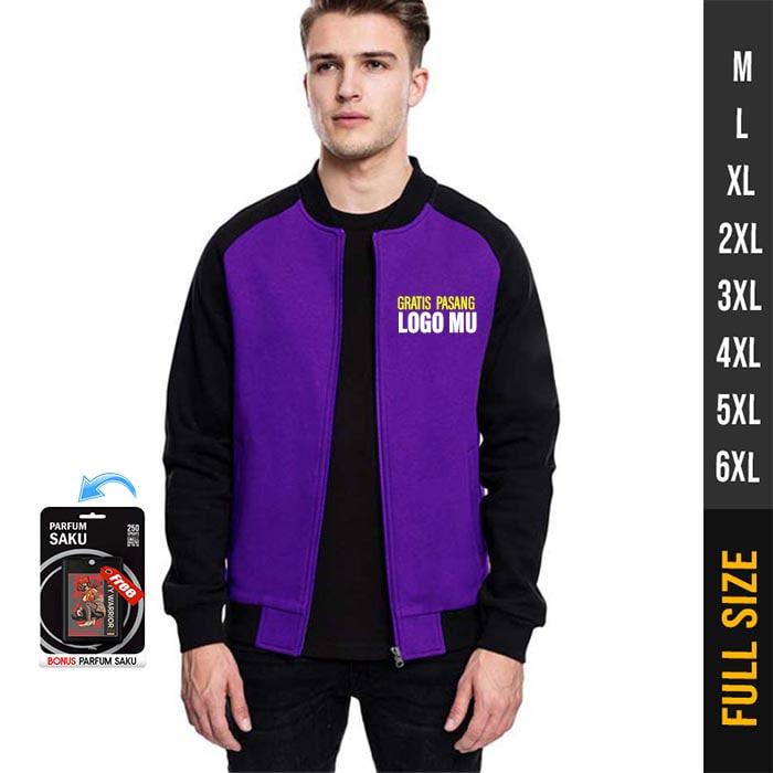 JAKET BOMBER UNGU KOMBINASI HITAM OVERSIZE (M-6XL) RAGLAN JUMBO