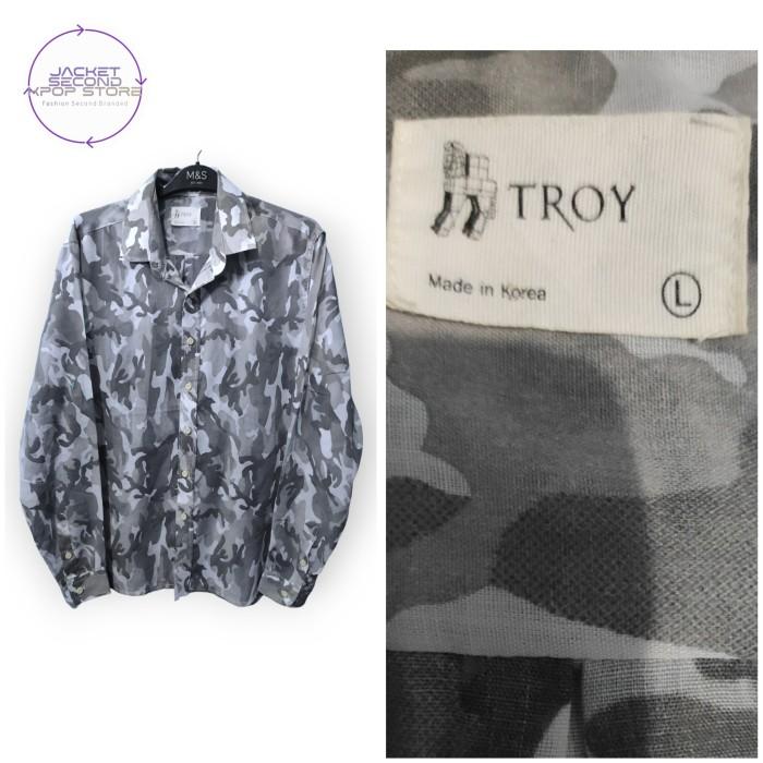 Kemeja Abu - abu Camo Transparent Casual Second Branded Troy Korea M - L Rd1