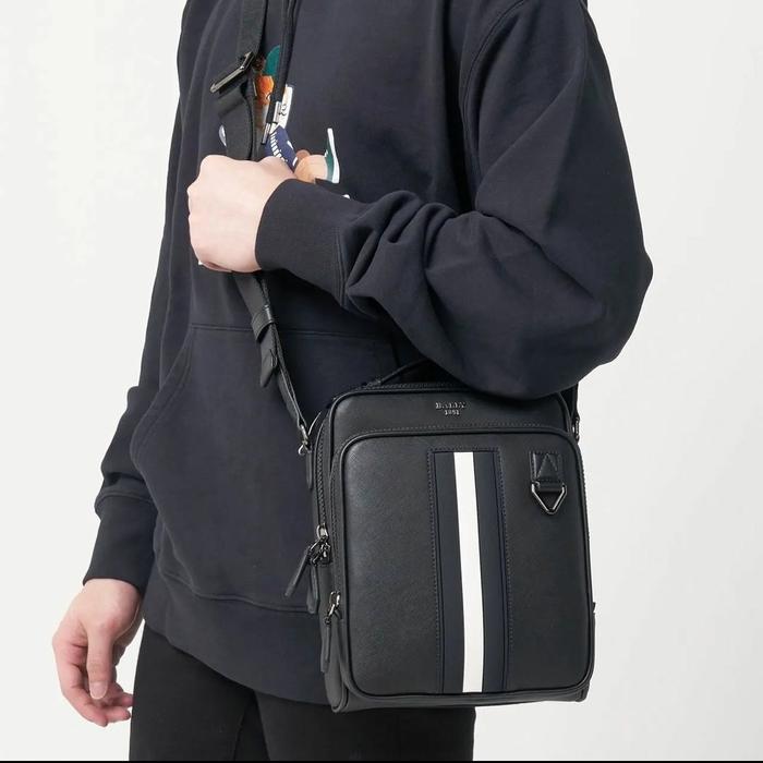 Bally Mackao Recycled Leather Cross-Body Bag Black White
