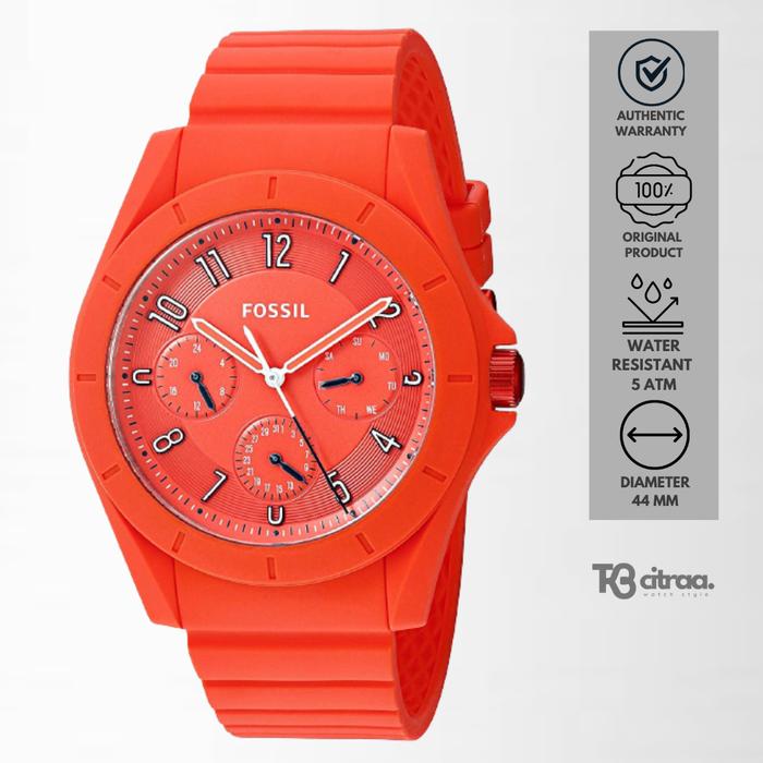 Jam Tangan Pria Fossil Poptastic Chronograph Rubber Orange Sporty Original FS5217