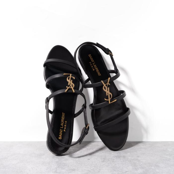SAINT LAURENT CASSANDRA FLAT SANDAL SMOOTH LEATHER BLACK