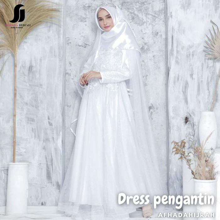 Gaun pengantin dress pesta syari formal white terbaru baju hijab cadar