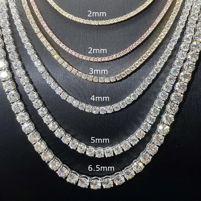 Kalung moissanite tennis 2mm panjang 40,6cm full moissanite