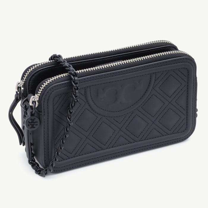 TORY BURCH Mini Fleming Double Zip Shoulder Bag in Black Matte