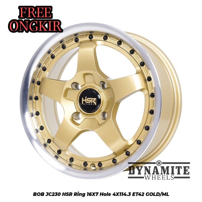 VELG HSR BOB TERBARU R16 H4X114,3 LEBAR 7 ET 42 WARNA GOLD R16 4X114