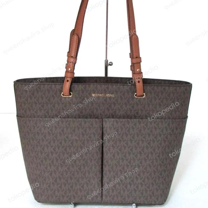 MICHAEL KORS Bedford Medium Tote Zip Pocket Signature Brown