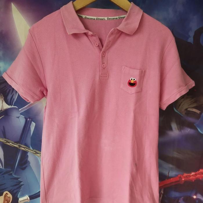 Sesame Street Elmo Pink Polo Shirt Kaos Original Second Tee Cewek Jpn