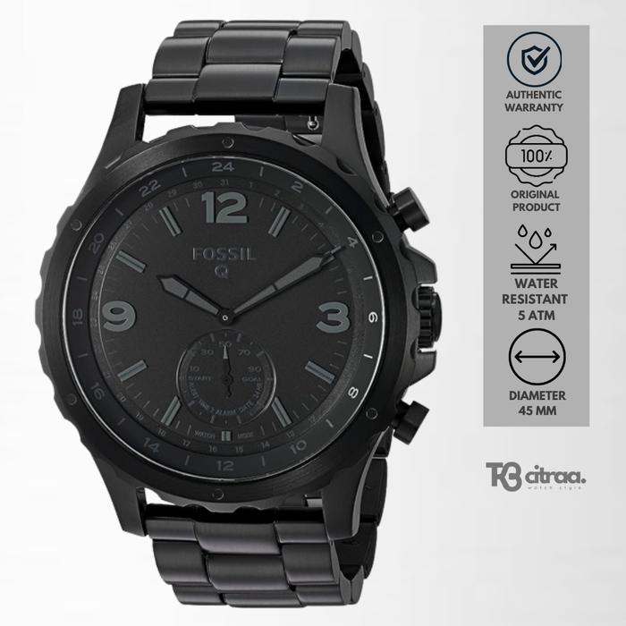 Jam Tangan Pria Fossil Hybrid Smartwatch Black Stainless Steel Mewah Sporty Original FTW1115