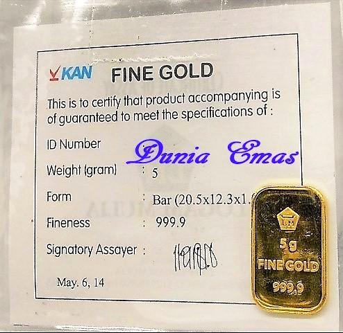 Logam Mulia 5 Gram PT.Antam Sertifikat Resmi.