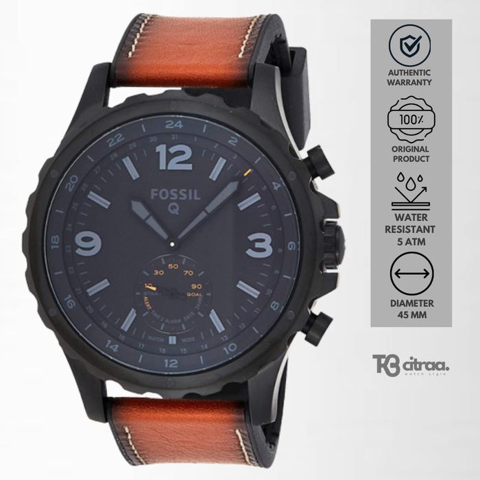 Jam Tangan Pria Fossil Hybrid Smartwatch Kulit Brown Dial Black Casual Sporty Original FTW1114
