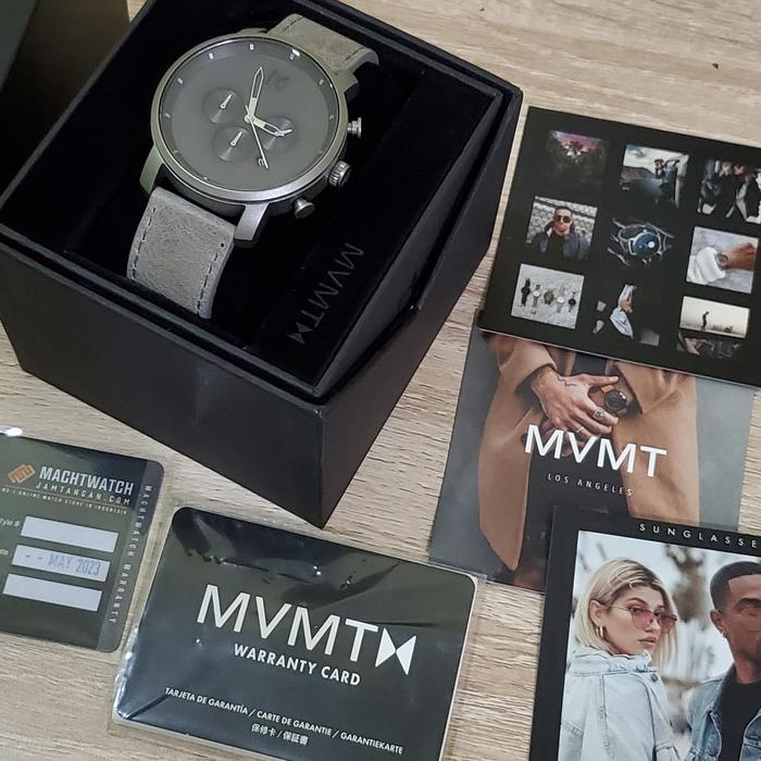 MVMT Chrono Smoke Metal Leather Strap Jam Tangan Pria Kulit Dark Black