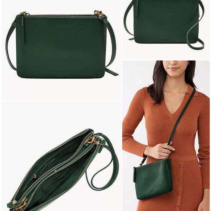 Devon Crossbody Double Zip Green