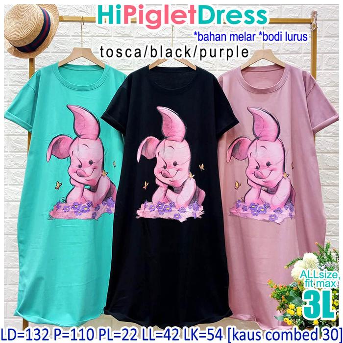 KAOS DRESS JUMBO, LD 130, HI PIGLET DRESS, MIDI, BIG SIZE, XXXL