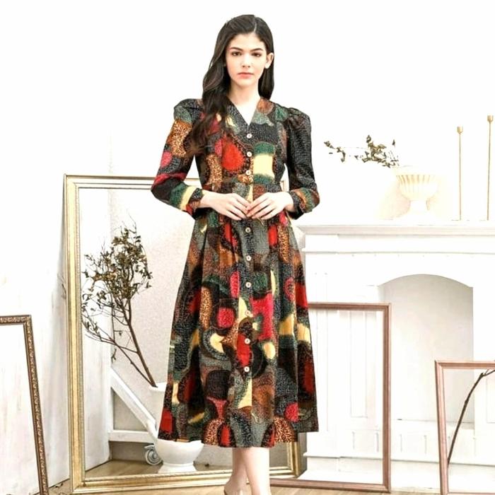 long dress batik wanita modern AWE 258
