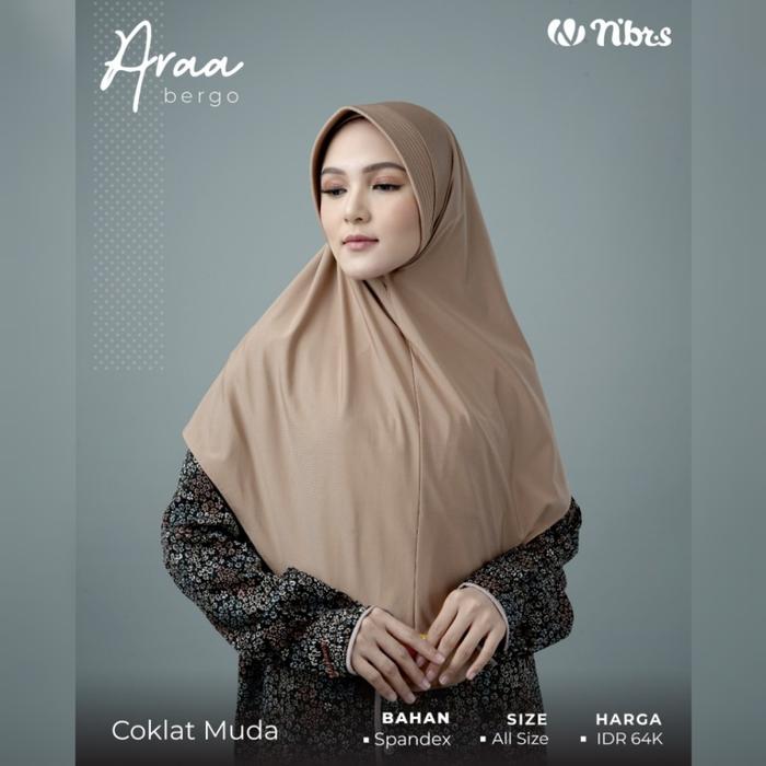 Nibras Hijab Araa Bergo Warna Coklat Muda Jilbab Instan Spandek Adem