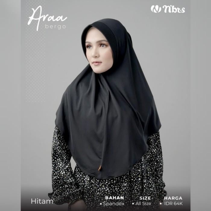 Nibras Hijab Araa Bergo Warna Hitam Polos Jilbab Instan Spandek Adem