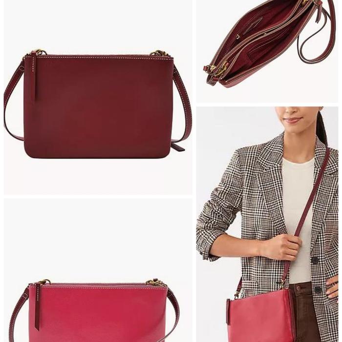 Devon Crossbody Double Zip Red