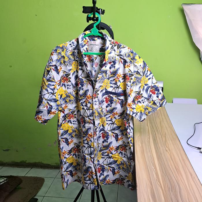 kemeja pria luxury xxl motif bunga daun poshboy preloved thrifting