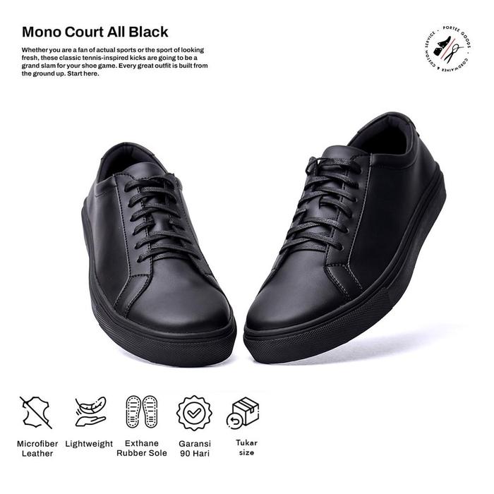 Sepatu Casual Pria Portee Goods Mono Court Classic All Black Terlaris