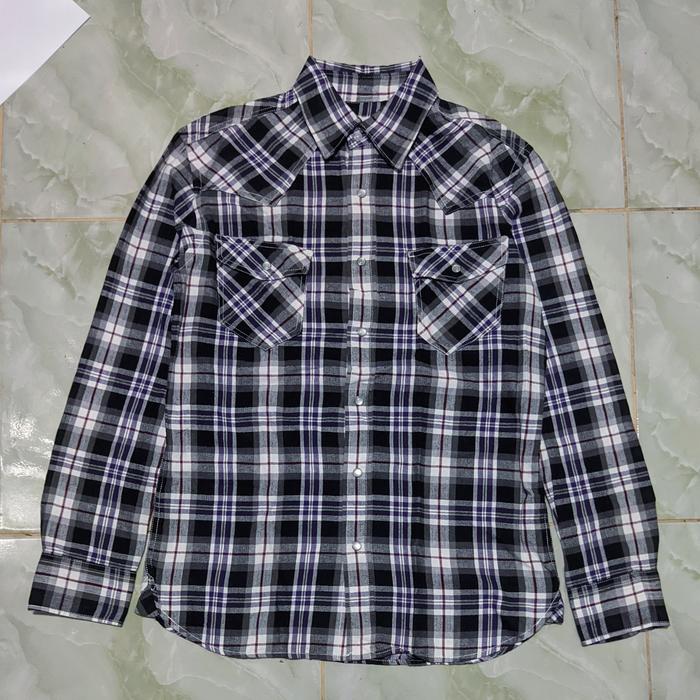 Kemeja Panjang Flanel Veterano Famock Ungu Plaid Original Second