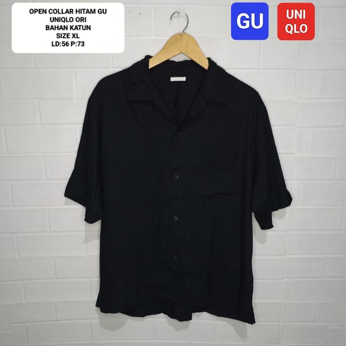 KEMEJA HITAM PENDEK OPEN COLLAR GU(GLOBAL UNIQLO)ORI SIZE XL KATUN