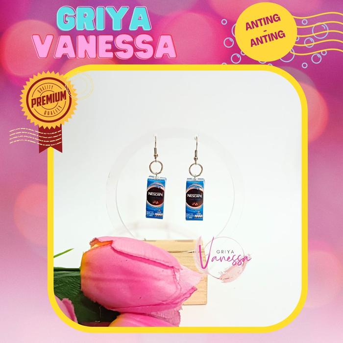 Anting Wanita Perempuan Cewek Lucu Unik Aksesoris Kopi Nescafe Biru