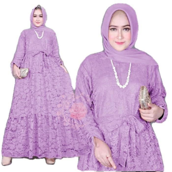 Gamis brukat XXL marifa lilac baju brokat import jumbo murah mar GB