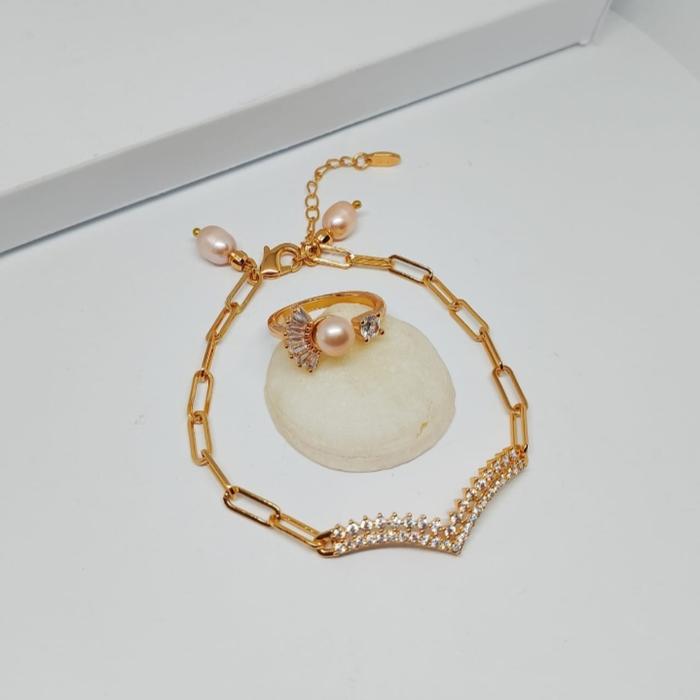 set Rhodium mutiara laut cincin mutiara laut gelang mutiara laut