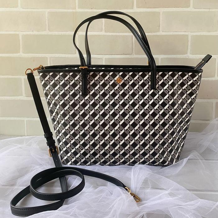 Tas Tb geo logo mini zip top tote. Warna black