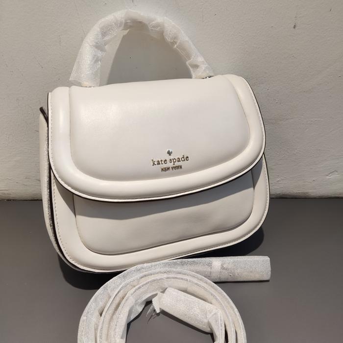 Ella Top Hande Puff Medium Crossbody Bag Parchment White