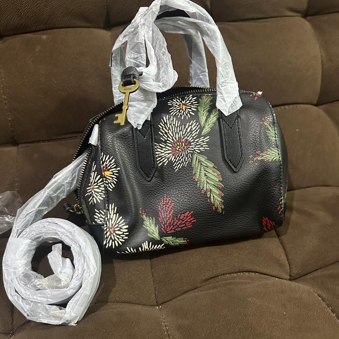 Fossil sydney mini satchel black floral
