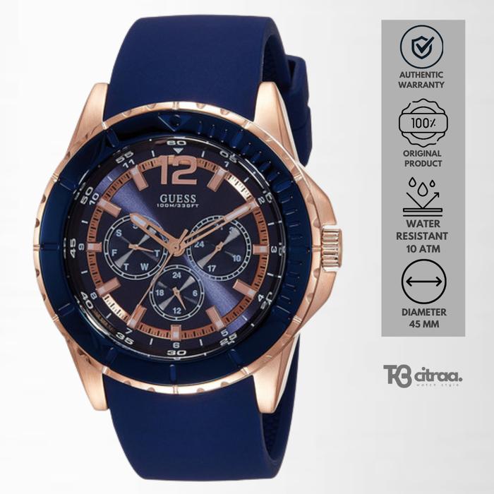 Jam Tangan Pria Guess Maverick Chronograph Rubber Blue Casual Original W0485G1