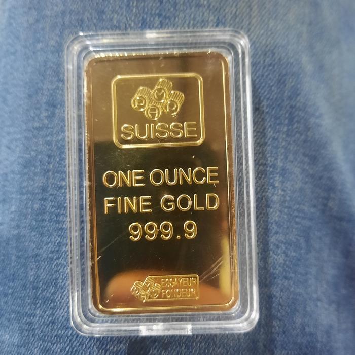 Replika Emas Batangan Fine Gold 100 gram Logo Bank Swiss Souvenir