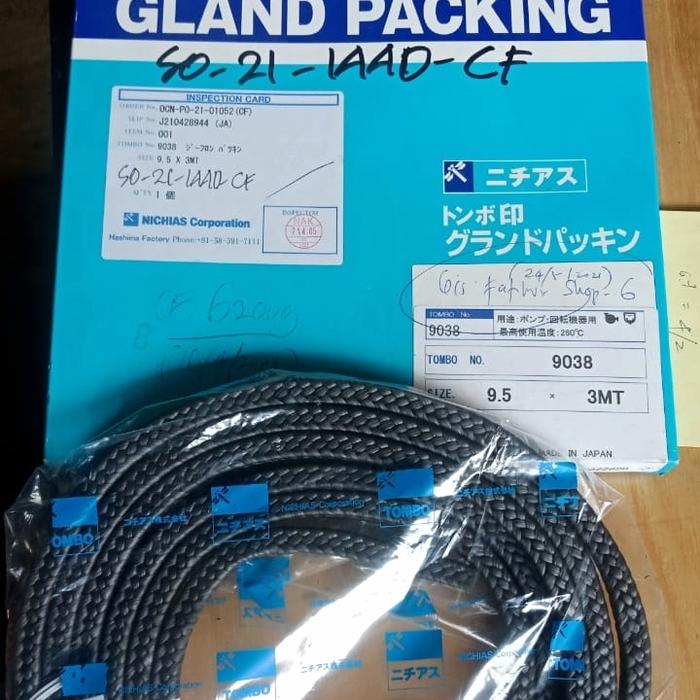 gland packing tombo NICHIAS type 9038 7,5mmx7,5mmx3mtr