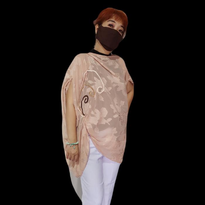 Blus Bali Big size Jumbo Bordir Ombak Sifon Motif Coklat Krem GEsyal