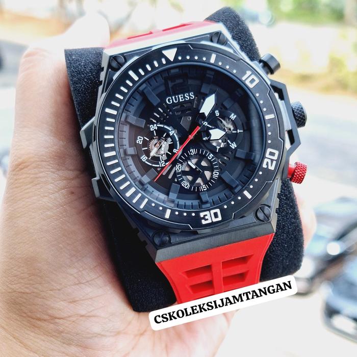 JAM TANGAN GUESS GW0325G3 BLACK RED RUBBER ORIGINAL GARANSI RESMI 1THN