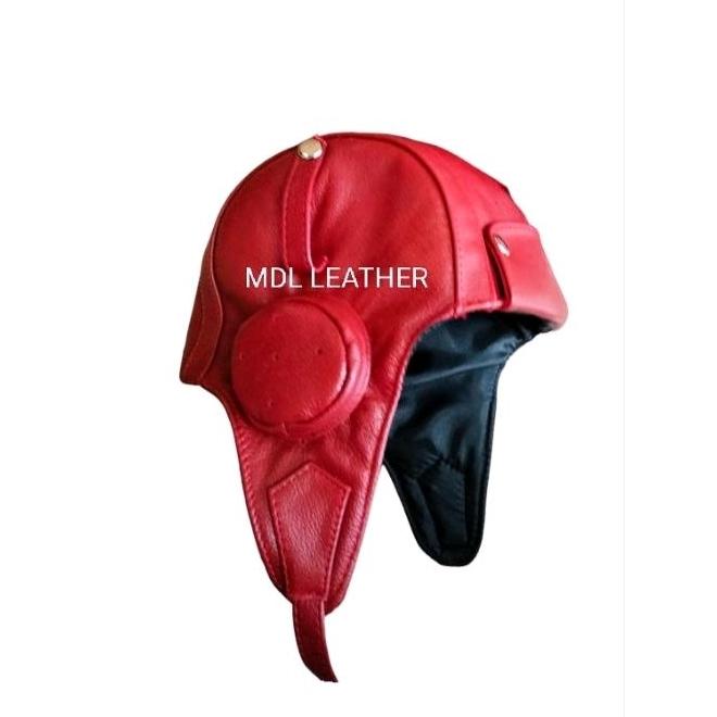 Topi snoopy kulit asli warna merah ukuran dewasa