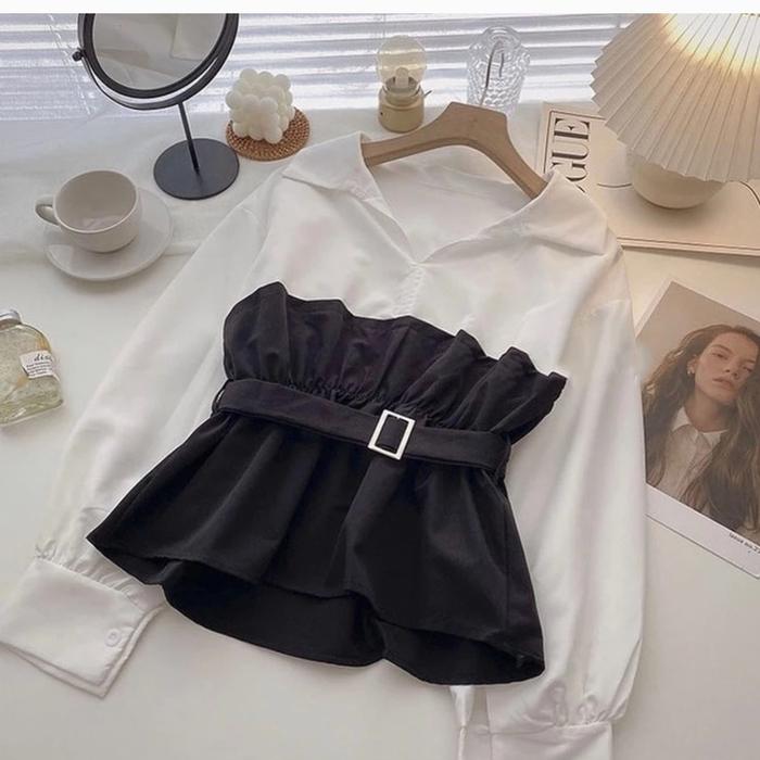 blouse wanita modern style korea/bju kerja/atasan kuliah/kemeja kantor