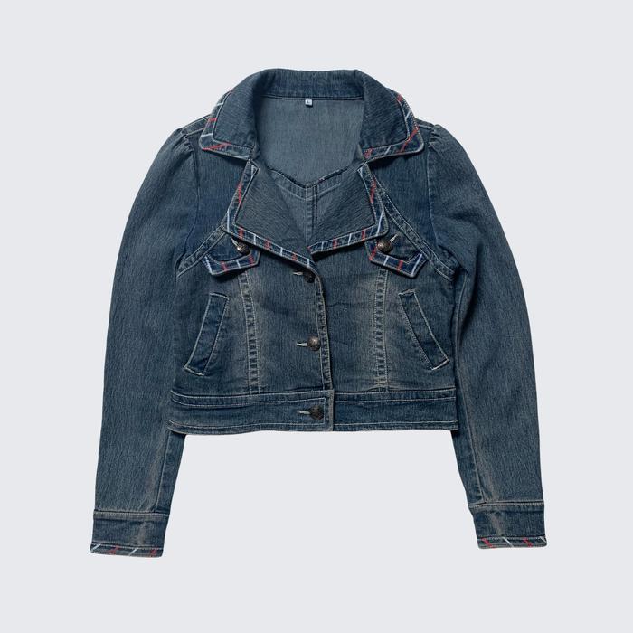 GreyBlue Washed Red Stitching Womens Denim Archive Jacket - Unisex - S