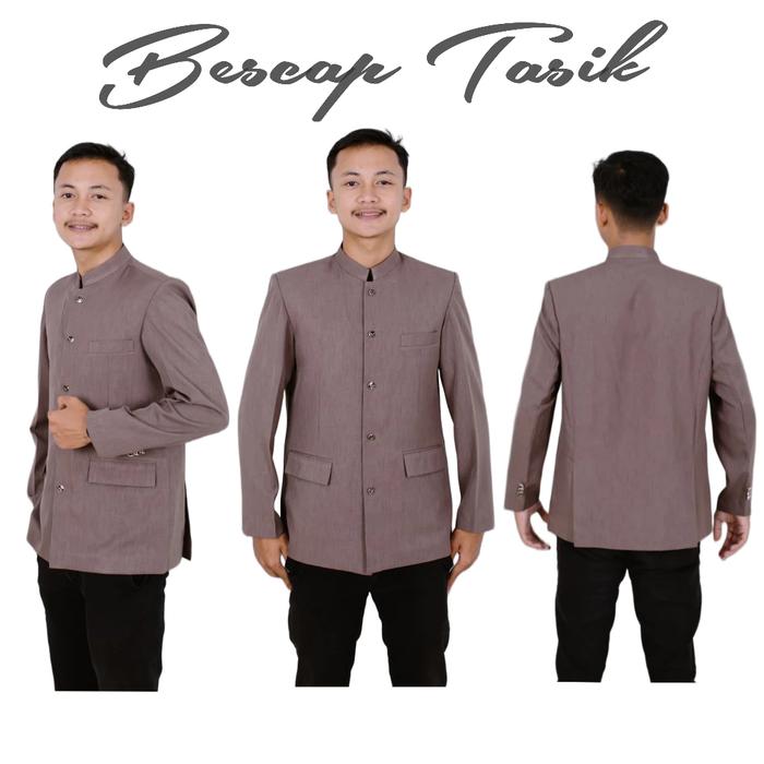 Bescap Tasik | Jas koko Mandarin Pria Jasko Polos Bescap Coklat Milo