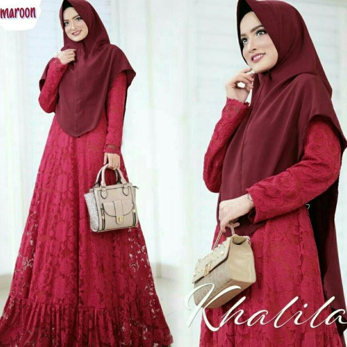 Gamis wanita Khalila Dress Brokat Busui Simple