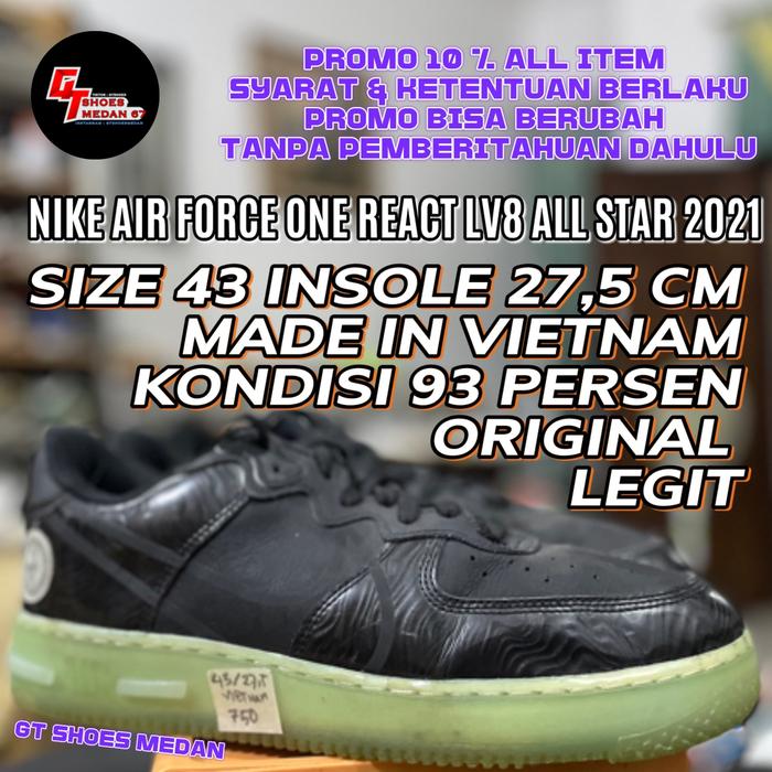 NIKE AIR FORCE ONE REACT LV8 ALL STAR 2021 SIZE 43/27,5 CM BY VIETNAM