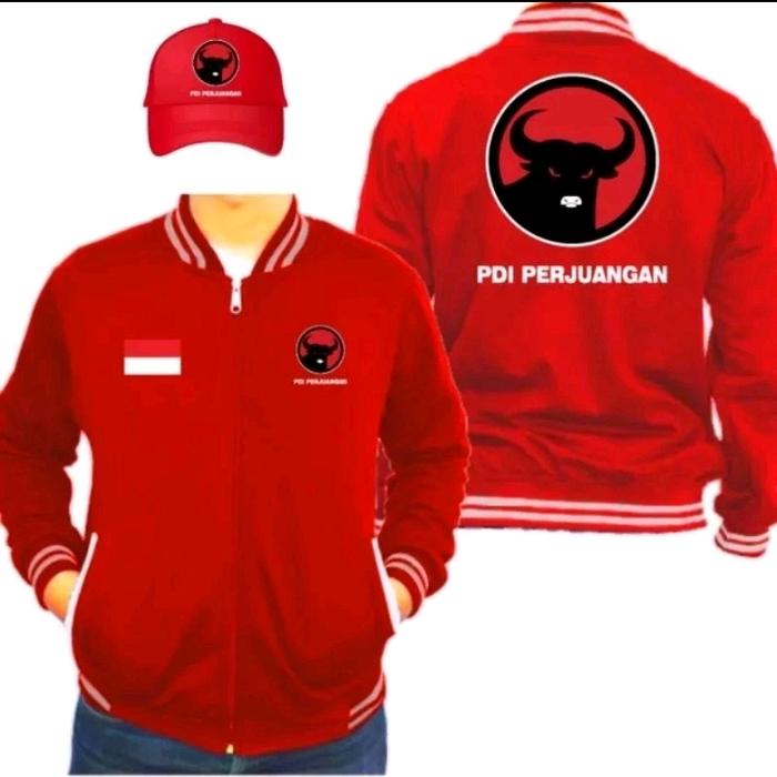 Jaket Varsity PDI Perjuangan PDIP free topi jaring