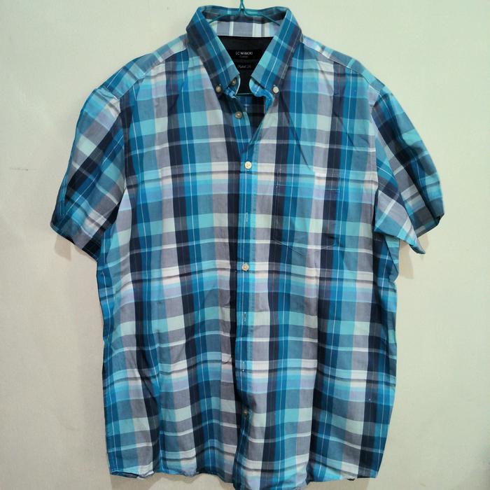 kemeja pria biru kotak2 sz L LC WAIKIKI