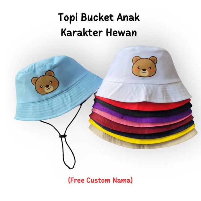 Topi Bucket Anak Peremuan Laki Laki Sablon kepala beruang 2-8 Tahun bi