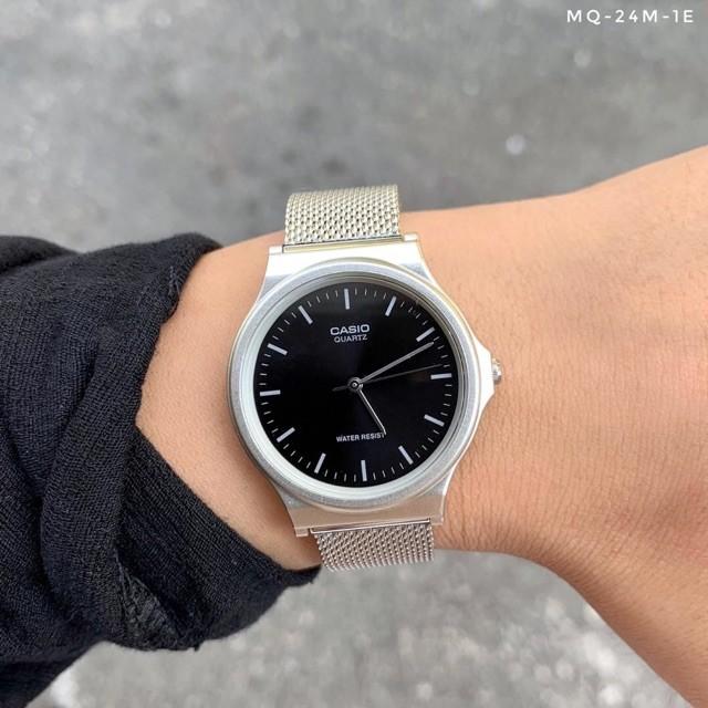JAM TANGAN PRIA WANITA CASIO ORIGINAL ANALOG SILVER BLACK STAINLESS MQ-24M-1E CASIO MQ 24M 1E CASIO 